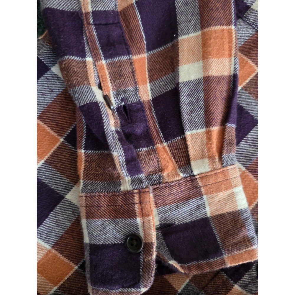 PACT Mila Women Flannel Shirt Small Orange Purple Plaid Organic Cotton Button Up - Picture 5 of 8
